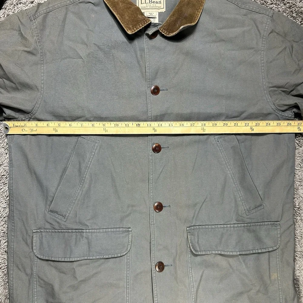 LL Bean Jacket Mens XL Green Canvas Barn Chore Coat Corduroy Cuffs Lined Faded - Picture 4 of 13